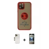 MARSİLYAN™- iPhone 12 Pro Kılıf Yörünge Çizgi - Siyah 34D Hayalet Izgaralı Cam + Shine Kamera Lens - GD
