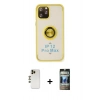 MARSİLYAN™- iPhone 12 Pro Kılıf Yörünge Çizgi - Siyah 34D Hayalet Izgaralı Cam + Shine Kamera Lens - GD