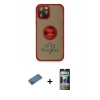 MARSİLYAN™- iPhone 12 Pro Kılıf Yörünge Çizgi - Siyah 34D Hayalet Izgaralı Cam + Shine Kamera Lens Koruma Cam - GD