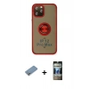 MARSİLYAN™- iPhone 12 Pro Kılıf Yörünge Çizgi - Siyah 34D Hayalet Izgaralı Cam + Shine Kamera Lens Koruma Cam - GS