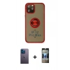 MARSİLYAN™- iPhone 12 Pro Kılıf Yörünge Çizgi - Siyah 34D Hayalet Izgaralı Cam + Neon Fosforlu Kamera Lens - MI