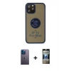 MARSİLYAN™- iPhone 12 Pro Kılıf Yörünge Çizgi - Siyah 34D Hayalet Izgaralı Cam + Neon Fosforlu Kamera Lens - MI