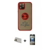 MARSİLYAN™- iPhone 12 Pro Kılıf Yörünge Çizgi - Siyah 34D Hayalet Izgaralı Cam + Rainbow Kamera Lens Koruma Cam - GD