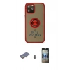 MARSİLYAN™- iPhone 12 Pro Kılıf Yörünge Çizgi - Siyah 34D Hayalet Izgaralı Cam + Renkli Kamera Lens Koruma Cam - SI