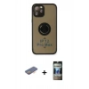 MARSİLYAN™- iPhone 12 Pro Kılıf Yörünge Çizgi - Siyah 34D Hayalet Izgaralı Cam + Renkli Kamera Lens Koruma Cam - TU