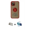 MARSİLYAN™- iPhone 12 Pro Kılıf Yörünge Çizgi - Siyah 3D Antistatik Cam Ekran Koruyucu + Rainbow Kamera Lens Koruma Cam - GD