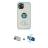 MARSİLYAN™- iPhone 12 Pro Kılıf Yörünge Çizgi - Siyah 3D Antistatik Cam Ekran Koruyucu + Rainbow Kamera Lens Koruma Cam - GD