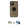 MARSİLYAN™- iPhone 12 Pro Kılıf Yörünge Çizgi - Siyah 3D Antistatik Cam Ekran Koruyucu + Rainbow Kamera Lens Koruma Cam - GD