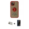 MARSİLYAN™- iPhone 12 Pro Kılıf Yörünge Çizgi - Siyah 3D Antistatik Hayalet Cam Ekran Koruyucu + Rainbow Kamera Lens Koruma Cam - GD