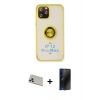 MARSİLYAN™- iPhone 12 Pro Kılıf Yörünge Çizgi - Siyah 3D Antistatik Hayalet Cam Ekran Koruyucu + Rainbow Kamera Lens Koruma Cam - GD