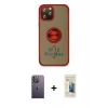 MARSİLYAN™- iPhone 12 Pro Kılıf Yörünge Çizgi - Siyah 6D Mat Seramik Hayalet Nano Ekran Koruyucu + Neon Fosforlu Kamera Lens - BZ