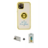 MARSİLYAN™- iPhone 12 Pro Kılıf Yörünge Çizgi - Siyah Polymer Nano Ekran Koruyucu + Rainbow Kamera Lens Koruma Cam - GD