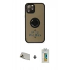 MARSİLYAN™- iPhone 12 Pro Kılıf Yörünge Çizgi - Siyah Polymer Nano Ekran Koruyucu + Rainbow Kamera Lens Koruma Cam - GD