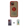 MARSİLYAN™- iPhone 12 Pro Kılıf Yörünge Çizgi - Siyah Polymer Nano Ekran Koruyucu + Neon Fosforlu Kamera Lens - TU