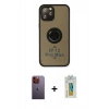 MARSİLYAN™- iPhone 12 Pro Kılıf Yörünge Çizgi - Siyah Polymer Nano Ekran Koruyucu + Neon Fosforlu Kamera Lens - TU