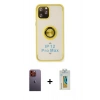 MARSİLYAN™- iPhone 12 Pro Kılıf Yörünge Çizgi - Siyah Polymer Nano Ekran Koruyucu + Neon Fosforlu Kamera Lens - TU