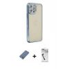 MARSİLYAN™- iPhone 12 Pro Kılıf Yörünge Koleksiyonu - Şeffaf Uv Polymer Nano Ekran Koruyucu + Metal Kamera Lens Koruma Cam - AKYL