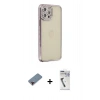 MARSİLYAN™- iPhone 12 Pro Kılıf Yörünge Koleksiyonu - Şeffaf Uv Polymer Nano Ekran Koruyucu + Metal Kamera Lens Koruma Cam - KI