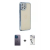 MARSİLYAN™- iPhone 12 Pro Kılıf Yörünge Koleksiyonu - Şeffaf Uv Polymer Nano Ekran Koruyucu + Neon Fosforlu Kamera Lens - MI