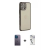 MARSİLYAN™- iPhone 12 Pro Kılıf Yörünge Koleksiyonu - Şeffaf Uv Polymer Nano Ekran Koruyucu + Neon Fosforlu Kamera Lens - MI