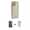 MARSİLYAN™- iPhone 12 Pro Kılıf Yörünge Koleksiyonu - Şeffaf Uv Polymer Nano Ekran Koruyucu + Neon Fosforlu Kamera Lens - MI