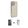 MARSİLYAN™- iPhone 12 Pro Kılıf Yörünge Koleksiyonu - Şeffaf Uv Polymer Nano Ekran Koruyucu + Neon Fosforlu Kamera Lens - MI
