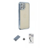 MARSİLYAN™- iPhone 12 Pro Kılıf Yörünge Koleksiyonu - Şeffaf Uv Polymer Nano Ekran Koruyucu + Metal Kamera Lens Koruma Cam - GS