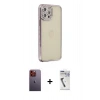 MARSİLYAN™- iPhone 12 Pro Kılıf Yörünge Koleksiyonu - Şeffaf Uv Polymer Nano Ekran Koruyucu + Neon Fosforlu Kamera Lens - TU