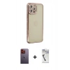 MARSİLYAN™- iPhone 12 Pro Kılıf Yörünge Koleksiyonu - Şeffaf Uv Polymer Nano Ekran Koruyucu + Neon Fosforlu Kamera Lens - TU