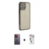 MARSİLYAN™- iPhone 12 Pro Kılıf Yörünge Koleksiyonu - Şeffaf Uv Polymer Nano Ekran Koruyucu + Neon Fosforlu Kamera Lens - TU