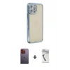MARSİLYAN™- iPhone 12 Pro Kılıf Yörünge Koleksiyonu - Şeffaf Uv Polymer Nano Ekran Koruyucu + Neon Fosforlu Kamera Lens - TU