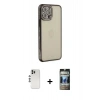 MARSİLYAN™- iPhone 12 Pro Kılıf Yörünge Koleksiyonu - Siyah 34D Hayalet Izgaralı Cam + Shine Kamera Lens - GS