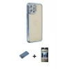MARSİLYAN™- iPhone 12 Pro Kılıf Yörünge Koleksiyonu - Siyah 34D Hayalet Izgaralı Cam + Shine Kamera Lens Koruma Cam - GD