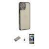 MARSİLYAN™- iPhone 12 Pro Kılıf Yörünge Koleksiyonu - Siyah 34D Hayalet Izgaralı Cam + Shine Kamera Lens Koruma Cam - SABE