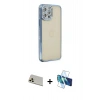 MARSİLYAN™- iPhone 12 Pro Kılıf Yörünge Koleksiyonu - Siyah 3D Antistatik Cam Ekran Koruyucu + Rainbow Kamera Lens Koruma Cam - GD
