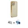 MARSİLYAN™- iPhone 12 Pro Kılıf Yörünge Koleksiyonu - Siyah 3D Antistatik Cam Ekran Koruyucu + Rainbow Kamera Lens Koruma Cam - GD