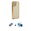 MARSİLYAN™- iPhone 12 Pro Kılıf Yörünge Koleksiyonu - Siyah 3D Antistatik Cam Ekran Koruyucu + Shine Kamera Lens Koruma Cam - SH