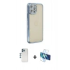 MARSİLYAN™- iPhone 12 Pro Kılıf Yörünge Koleksiyonu - Siyah 3D Antistatik Cam Ekran Koruyucu + Shine Kamera Lens - MI