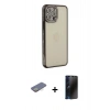 MARSİLYAN™- iPhone 12 Pro Kılıf Yörünge Koleksiyonu - Siyah 3D Antistatik Hayalet Cam Ekran Koruyucu + Renkli Kamera Lens Koruma Cam - SI