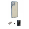 MARSİLYAN™- iPhone 12 Pro Kılıf Yörünge Koleksiyonu - Siyah 3D Antistatik Hayalet Cam Ekran Koruyucu + Shine Kamera Lens Koruma Cam - SABE