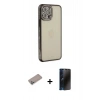 MARSİLYAN™- iPhone 12 Pro Kılıf Yörünge Koleksiyonu - Siyah 3D Antistatik Hayalet Cam Ekran Koruyucu + Shine Kamera Lens Koruma Cam - SABE