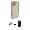 MARSİLYAN™- iPhone 12 Pro Kılıf Yörünge Koleksiyonu - Siyah 3D Antistatik Hayalet Cam Ekran Koruyucu + Shine Kamera Lens Koruma Cam - SABE