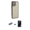 MARSİLYAN™- iPhone 12 Pro Kılıf Yörünge Koleksiyonu - Siyah 3D Antistatik Hayalet Cam Ekran Koruyucu + Renkli Kamera Lens Koruma Cam - TU
