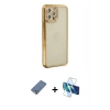 MARSİLYAN™- iPhone 12 Pro Kılıf Yörünge Koleksiyonu - Siyah 3D Antistatik Seramik Nano Ekran Koruyucu + Metal Kamera Lens Koruma Cam - AKYL