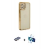 MARSİLYAN™- iPhone 12 Pro Kılıf Yörünge Koleksiyonu - Siyah 3D Antistatik Seramik Nano Ekran Koruyucu + Renkli Kamera Lens Koruma Cam - SI