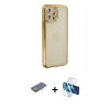 MARSİLYAN™- iPhone 12 Pro Kılıf Yörünge Koleksiyonu - Siyah 3D Antistatik Seramik Nano Ekran Koruyucu + Renkli Kamera Lens Koruma Cam - TU