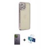 MARSİLYAN™- iPhone 12 Pro Kılıf Yörünge Koleksiyonu - Siyah 3D Antistatik Seramik Nano Ekran Koruyucu + Neon Fosforlu Kamera Lens - YL