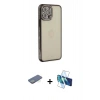 MARSİLYAN™- iPhone 12 Pro Kılıf Yörünge Koleksiyonu - Siyah 3D Antistatik Seramik Nano Ekran Koruyucu + Renkli Kamera Lens Koruma Cam - YL