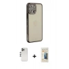 MARSİLYAN™- iPhone 12 Pro Kılıf Yörünge Koleksiyonu - Siyah 6D Mat Seramik Hayalet Nano Ekran Koruyucu + Shine Kamera Lens - GS