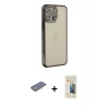 MARSİLYAN™- iPhone 12 Pro Kılıf Yörünge Koleksiyonu - Siyah 6D Mat Seramik Hayalet Nano Ekran Koruyucu + Renkli Kamera Lens Koruma Cam - SI